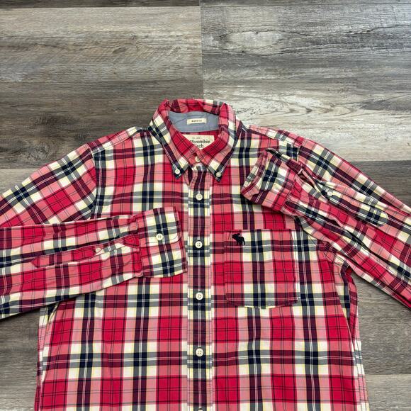Abercrombie & Fitch Flannel Plaid Mens L Muscle Long Sleeve Button Down Shirt - Picture 1 of 9
